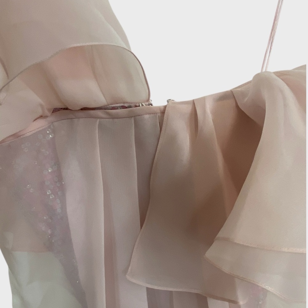 Jenny Packham NWT $6500 Pink Sequin Strapless Chiffon Gown Removable Cape - Picture 8 of 13